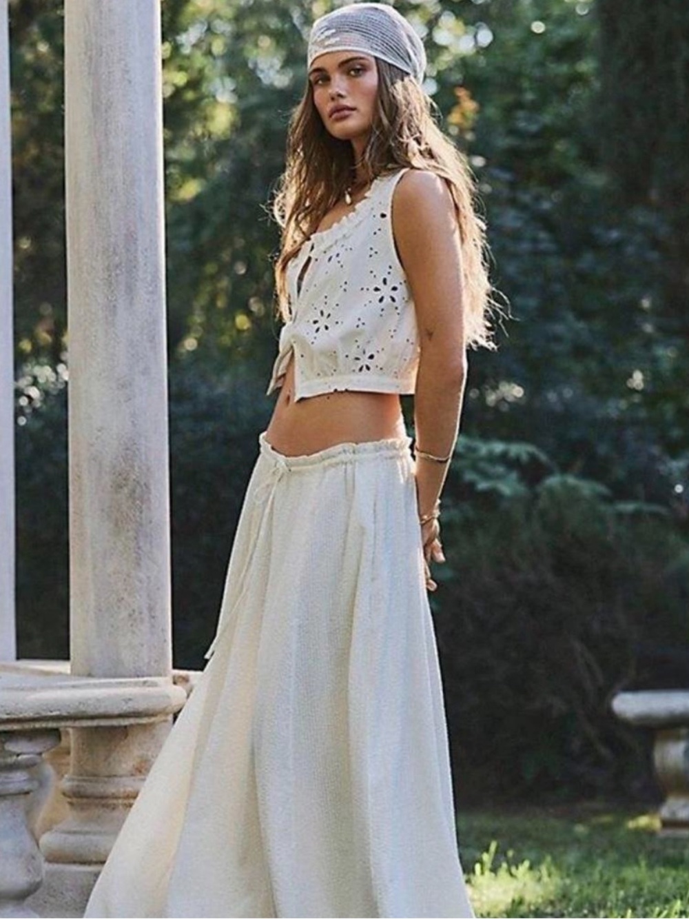 Free People Madelyn Cotton Bohemian White Eyelet Maxi Skirt Set - Women